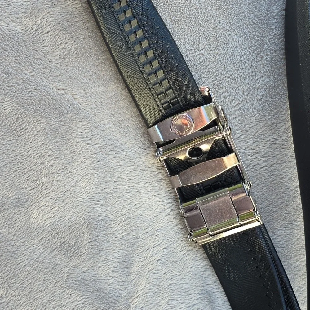 2 Men's Solid Buckle with Automatic Ratchet Leather Belt 63